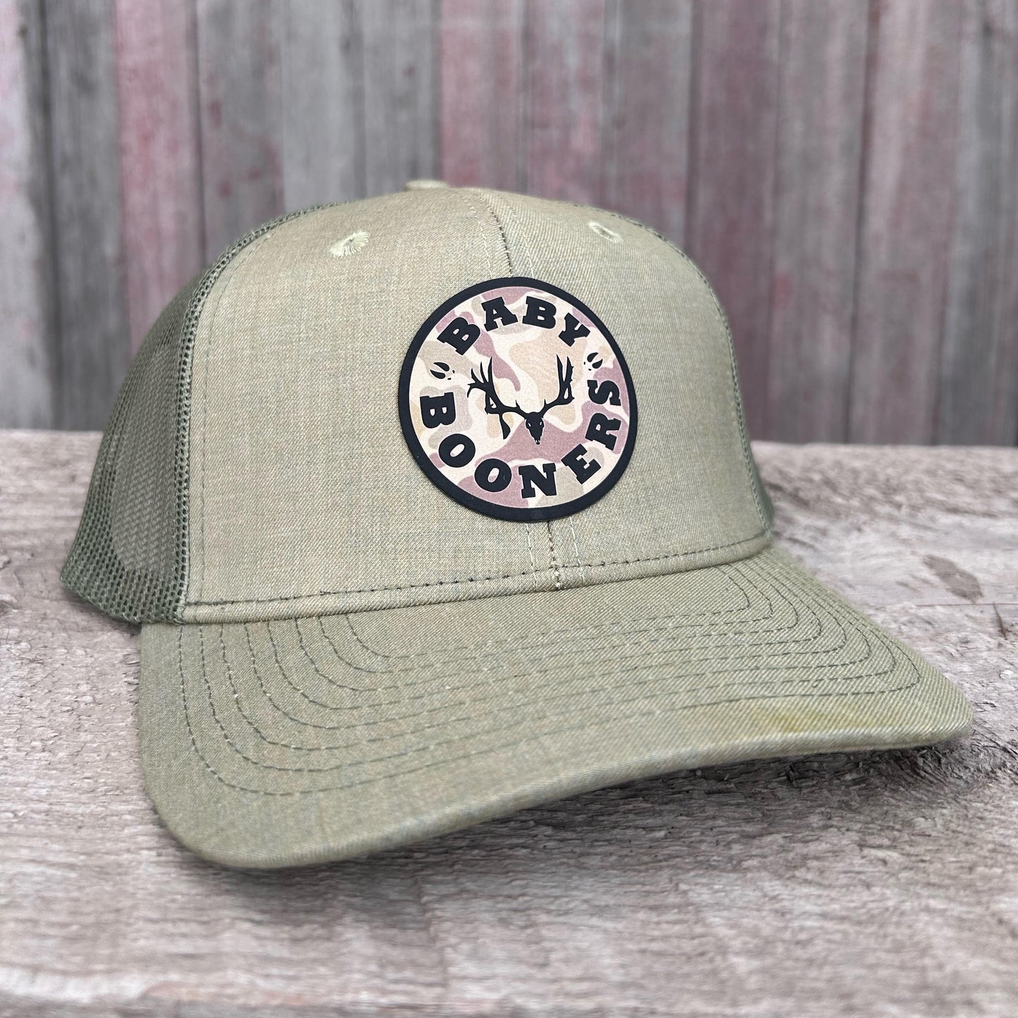 Baby Booners Heather Green Hat with Camo Patch